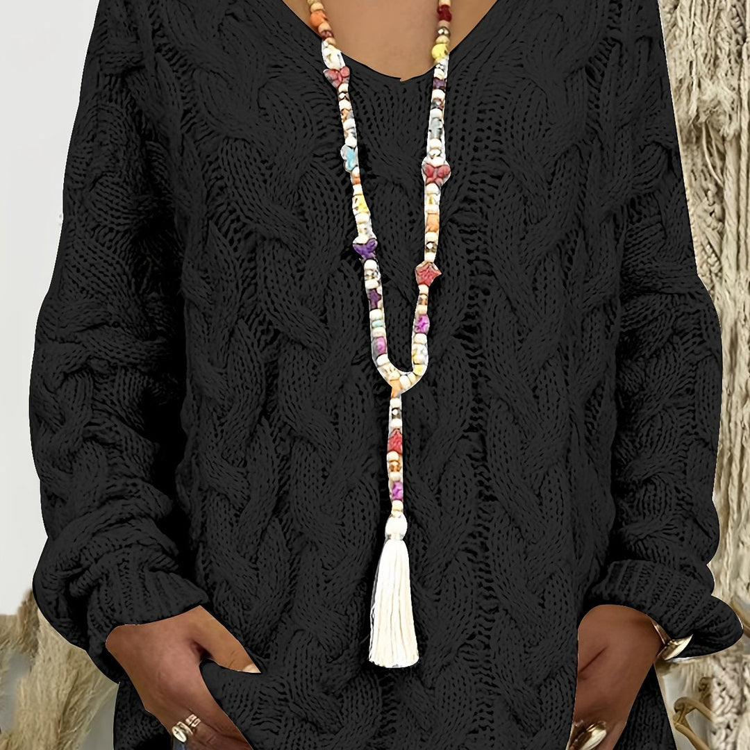 Women's Relaxed Cable Knit V-Neck Sweater