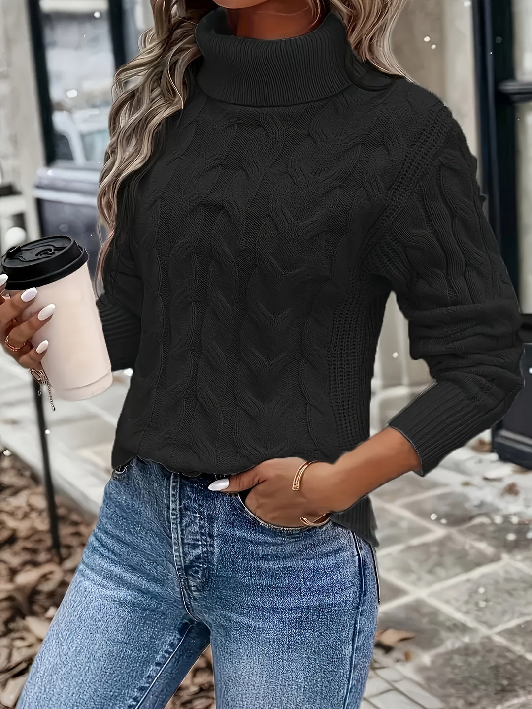 Women's Smart Cable Knit Turtleneck Sweater
