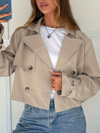 Women's Chic Khaki Faux Leather Pea Coat