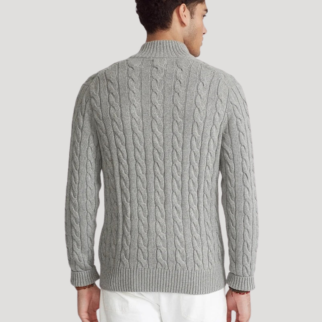 Men's Stylish Cable Knit Zip Up Sweater