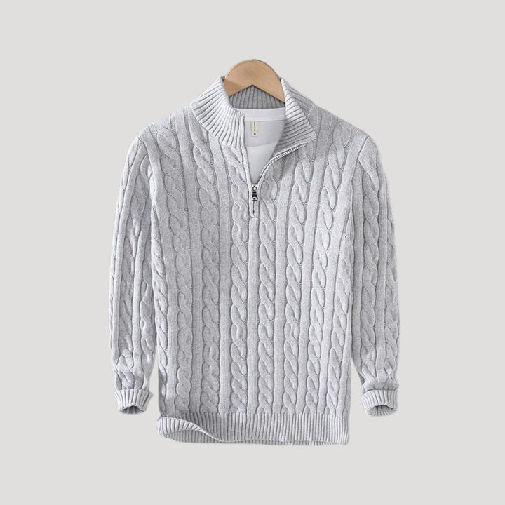 Men's Stylish Cable Knit Zip Up Sweater