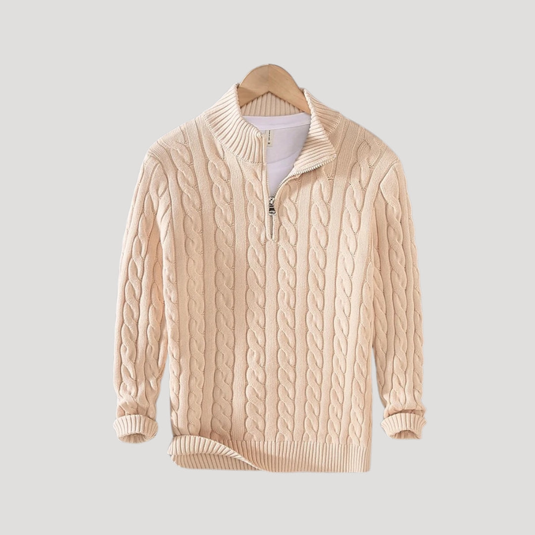 Men's Stylish Cable Knit Zip Up Sweater