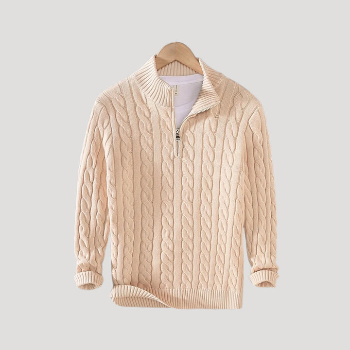 Men's Stylish Cable Knit Zip Up Sweater