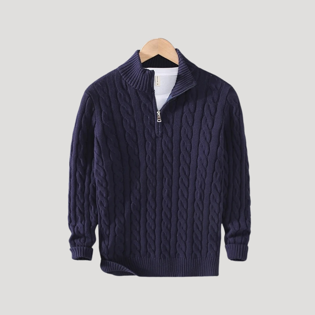 Men's Stylish Cable Knit Zip Up Sweater