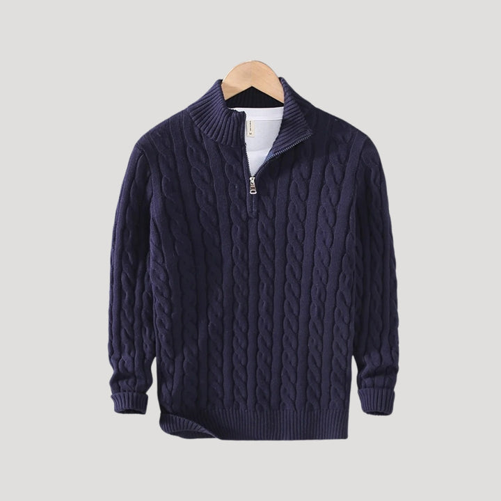 Men's Stylish Cable Knit Zip Up Sweater