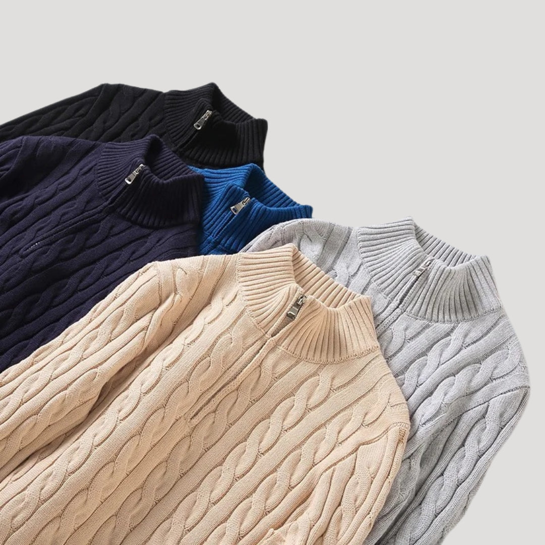 Men's Stylish Cable Knit Zip Up Sweater