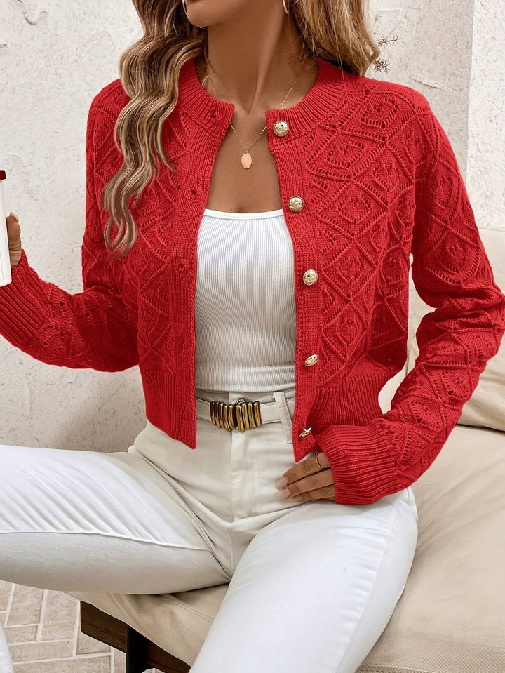 Stylish Cropped Knit Cardigan with Button-Front