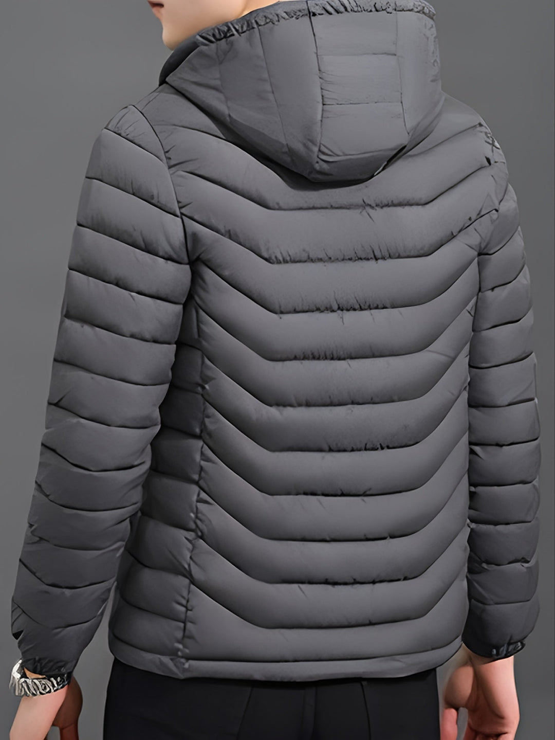 Men's Warm Black Quilted Hooded Puffer Jacket