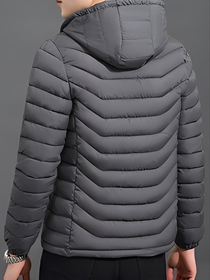 Men's Warm Black Quilted Hooded Puffer Jacket