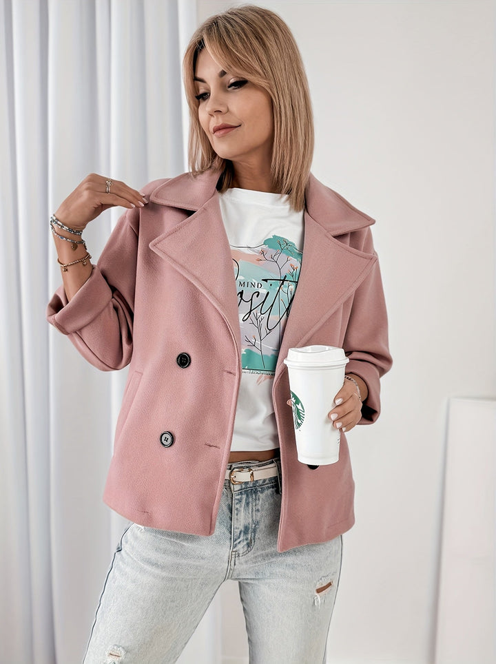 Women's Lightweight Pink Cropped Double-Breasted Pea Coat