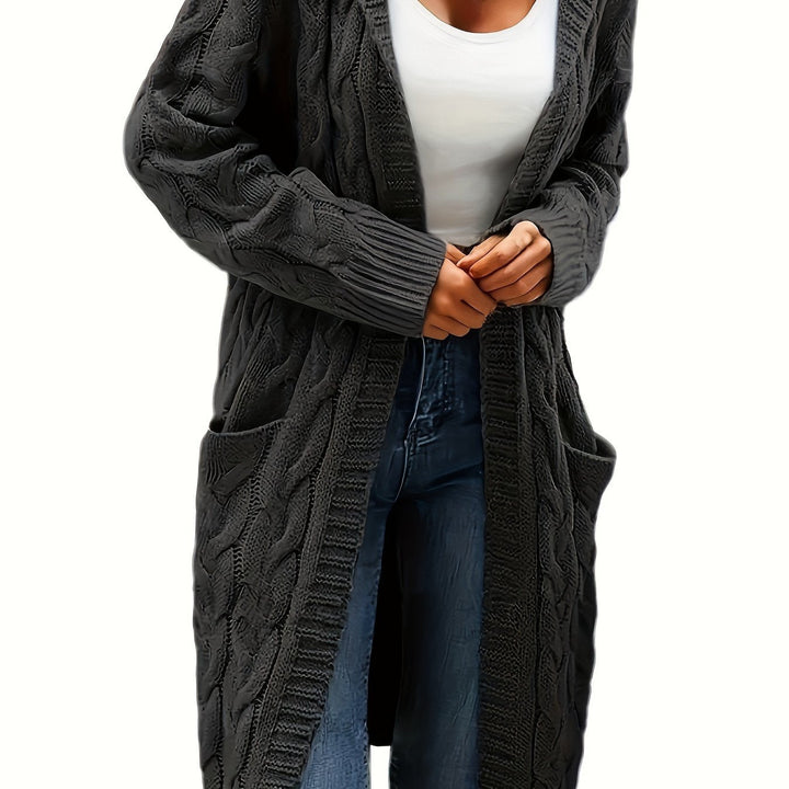 Women's Vintage-Inspired Cable Knit Long Cardigan with Open Front