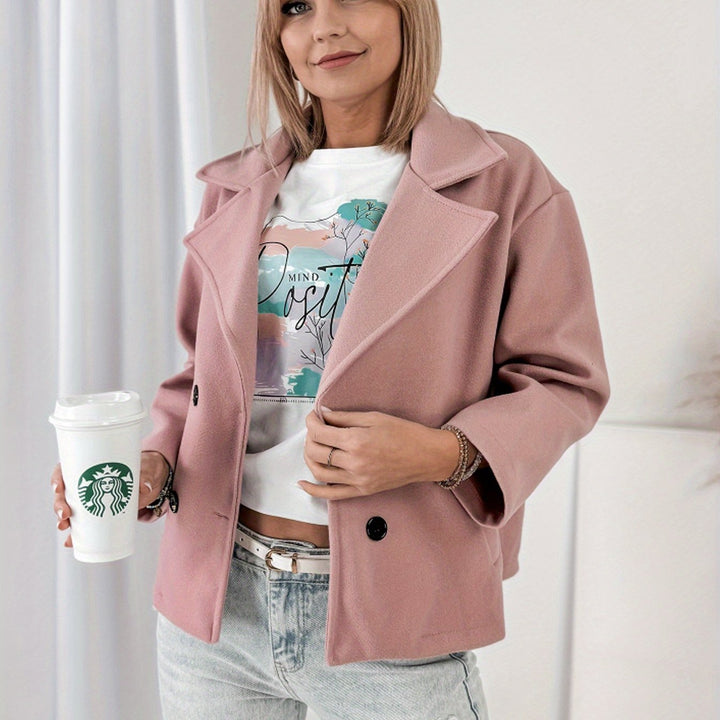 Women's Lightweight Pink Cropped Double-Breasted Pea Coat