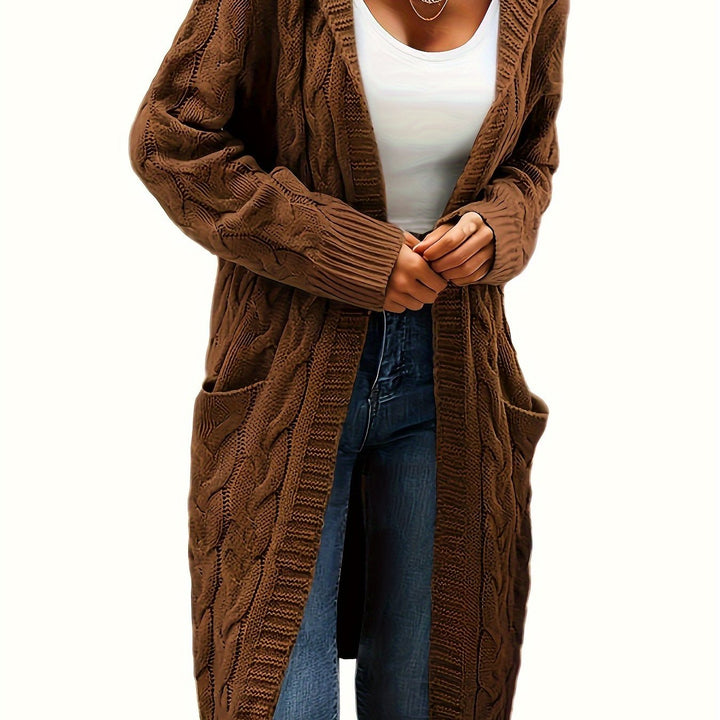 Women's Vintage-Inspired Cable Knit Long Cardigan with Open Front