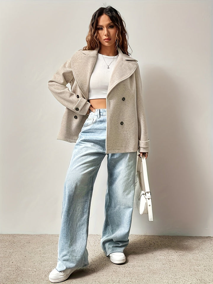 Women's Graceful Fleece Pea Coat with Double-Breasted Closure