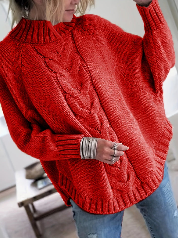 Women's Timeless Cable Knit Mock Neck Sweater
