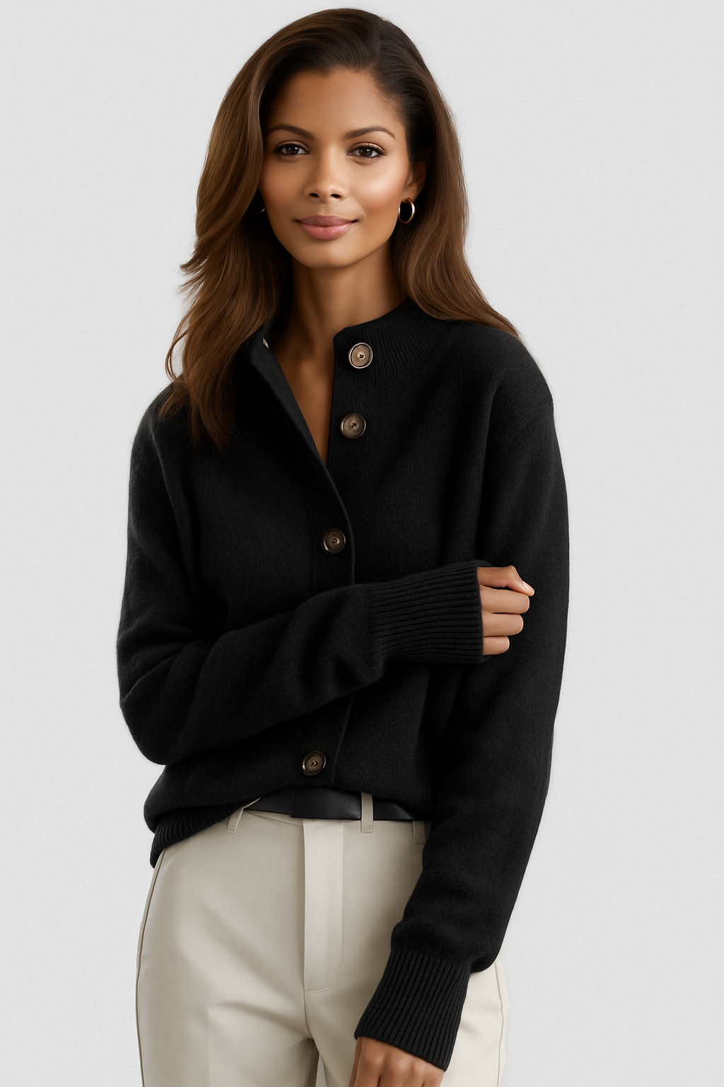 Women's Lovely Collared Knit Cardigan with Buttons