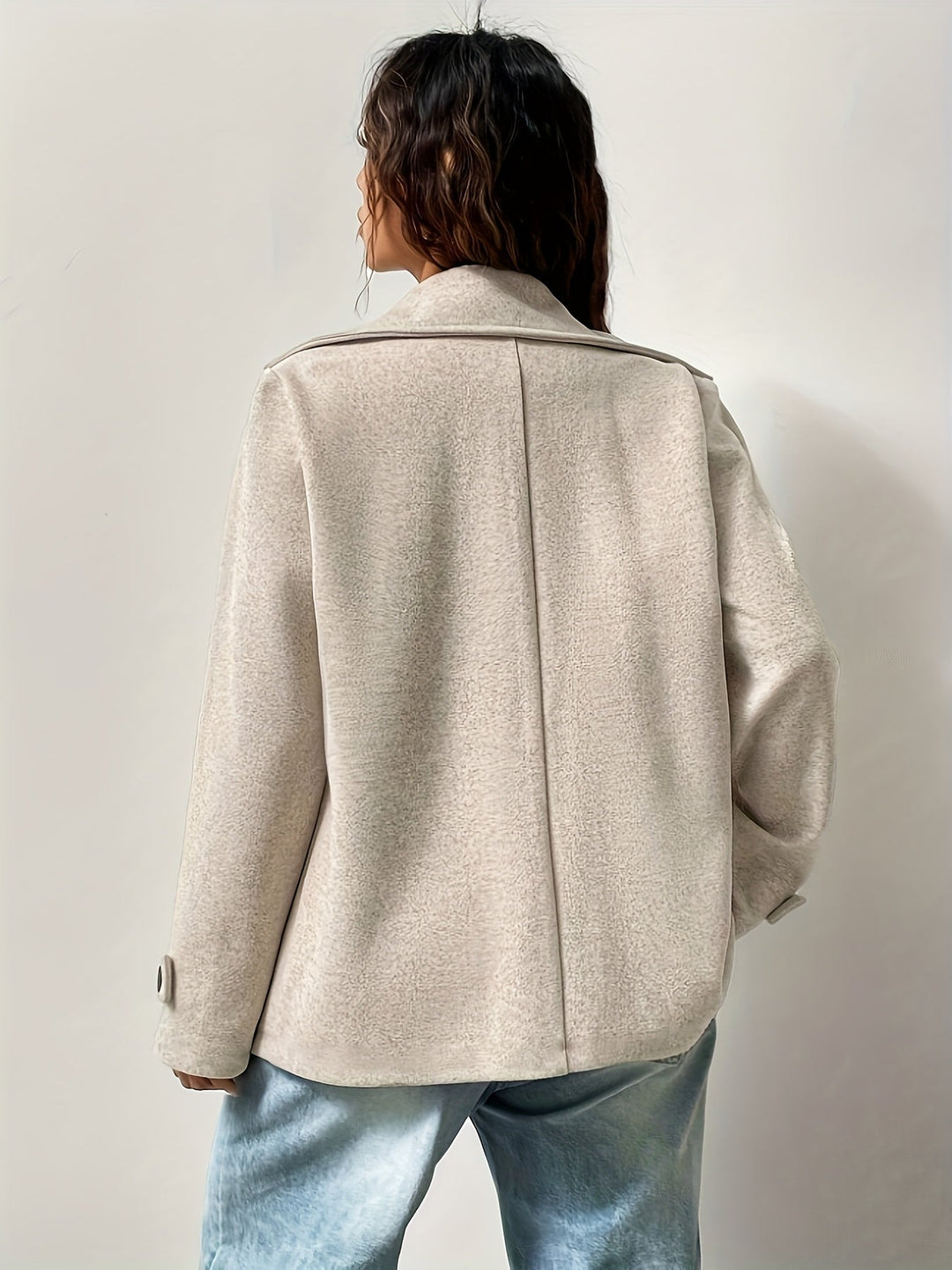 Women's Sophisticated Beige Double Breasted Wool Fleece Pea Coat
