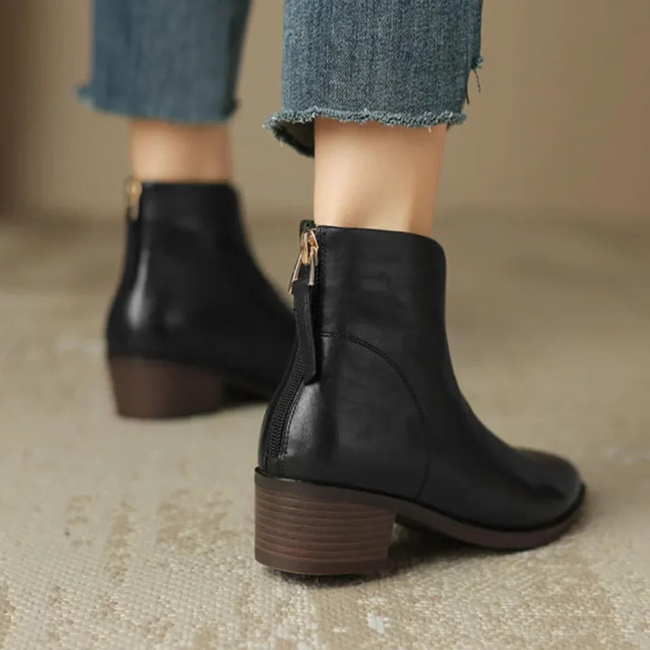 Women's Vintage-Inspired Pointed Toe Leather Heeled Ankle Boots