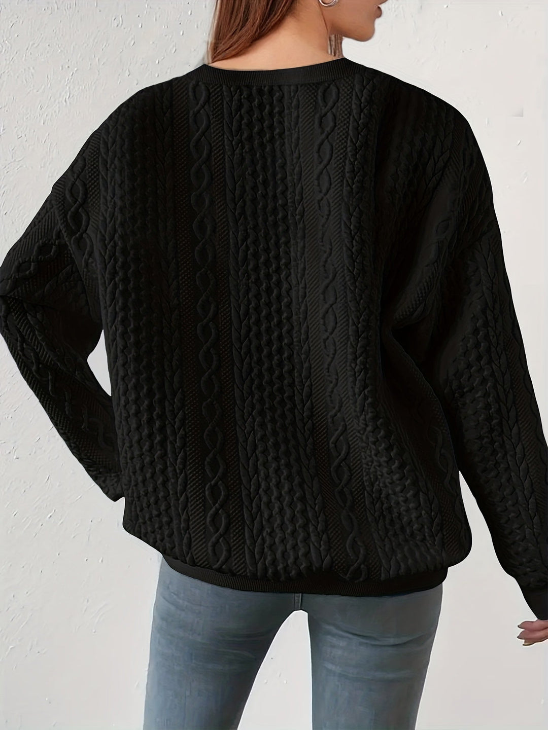 Women's Lightweight Cable Knit Crewneck Sweatshirt