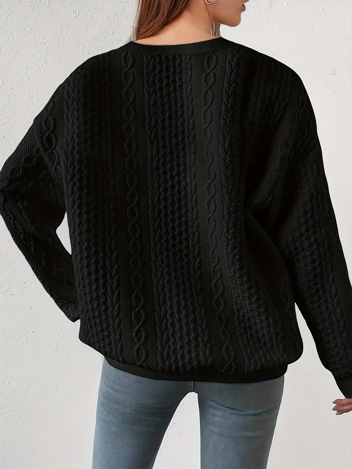 Women's Lightweight Cable Knit Crewneck Sweatshirt