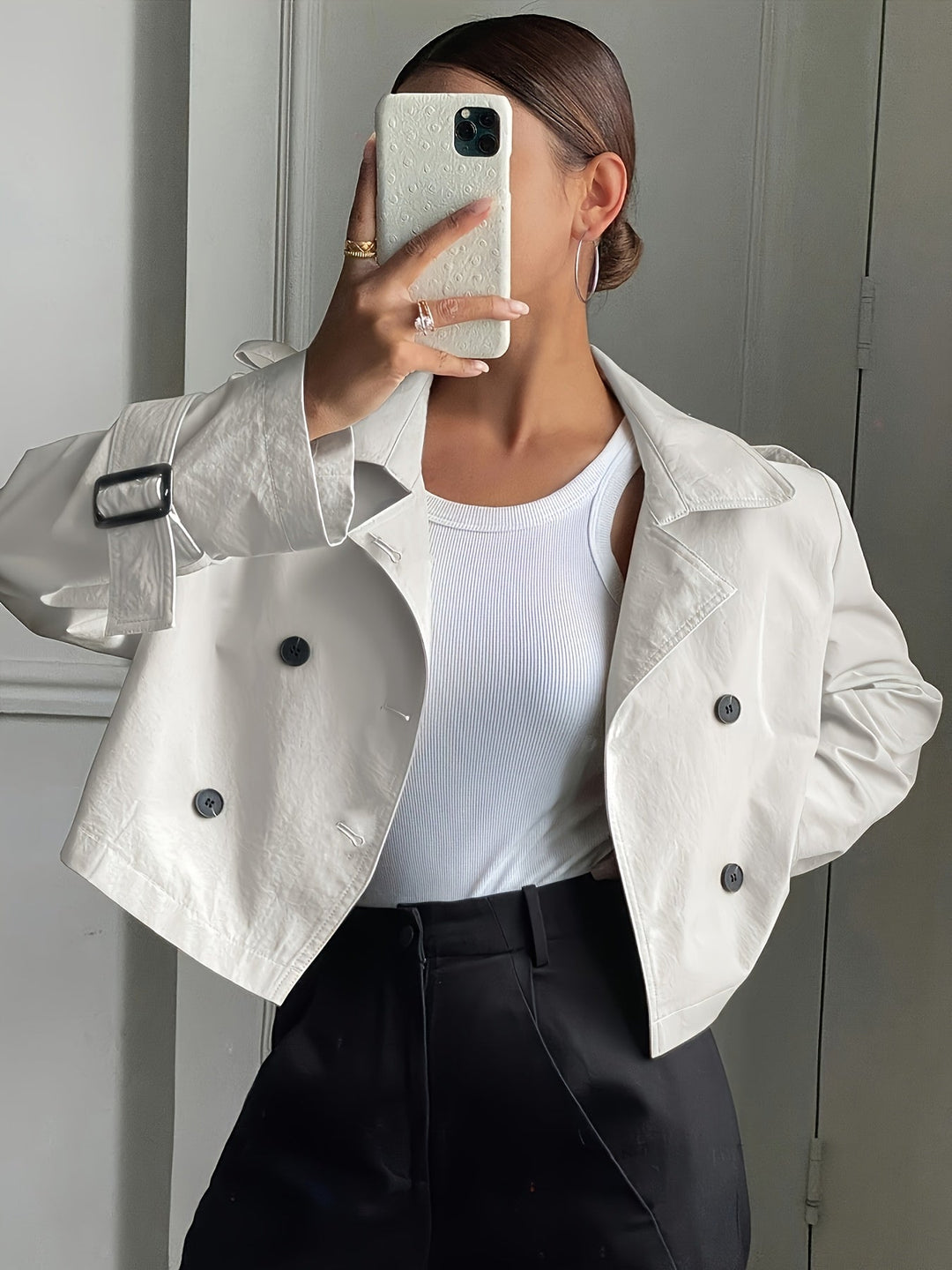Women's Relaxed Double Breasted Cropped Pea Coat