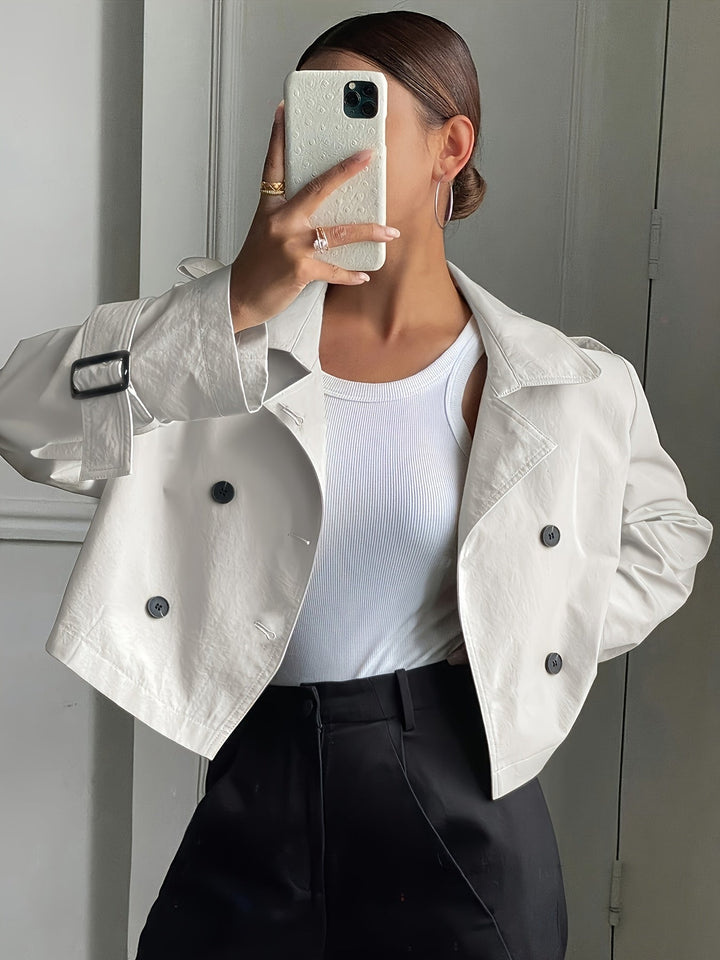 Women's Relaxed Double Breasted Cropped Pea Coat