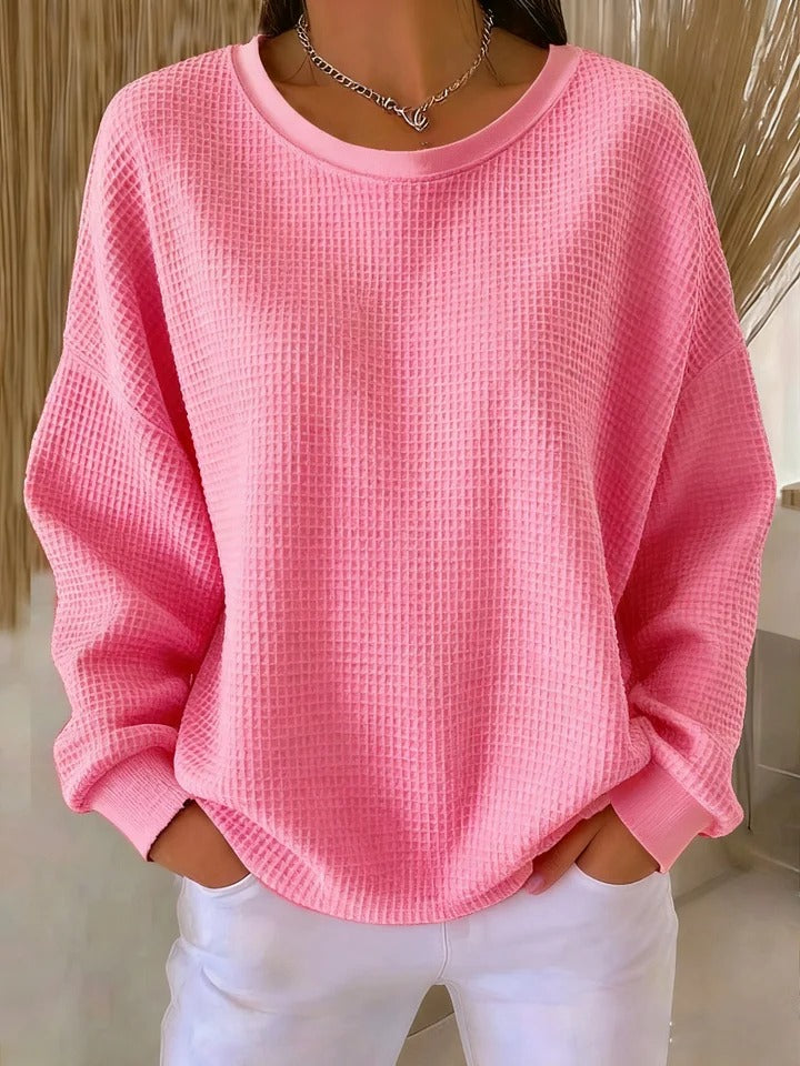 Women's Refined Oversized Crewneck Ribbed Knit Sweater