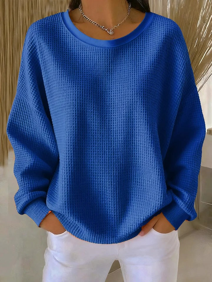 Women's Refined Oversized Crewneck Ribbed Knit Sweater