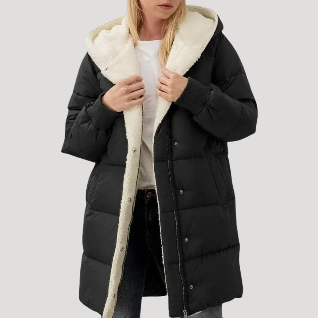 Women's Cosy Quilted Sherpa-Lined Puffer Jacket with Zip-Up Front