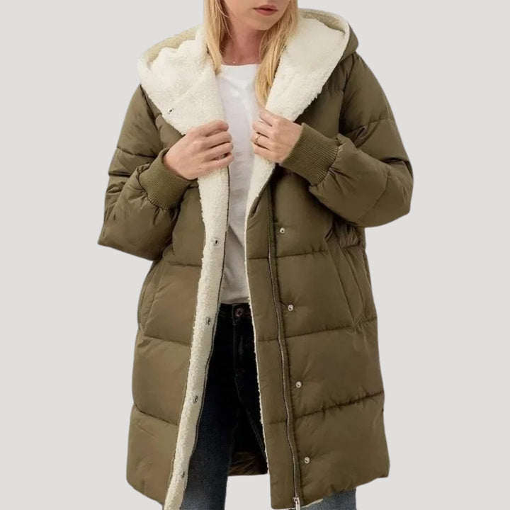 Women's Cosy Quilted Sherpa-Lined Puffer Jacket with Zip-Up Front