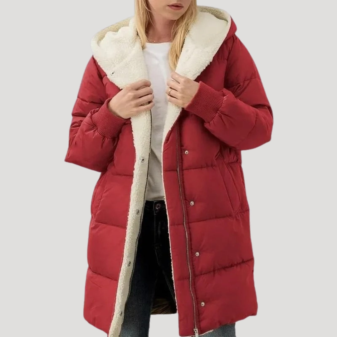 Women's Cosy Quilted Sherpa-Lined Puffer Jacket with Zip-Up Front