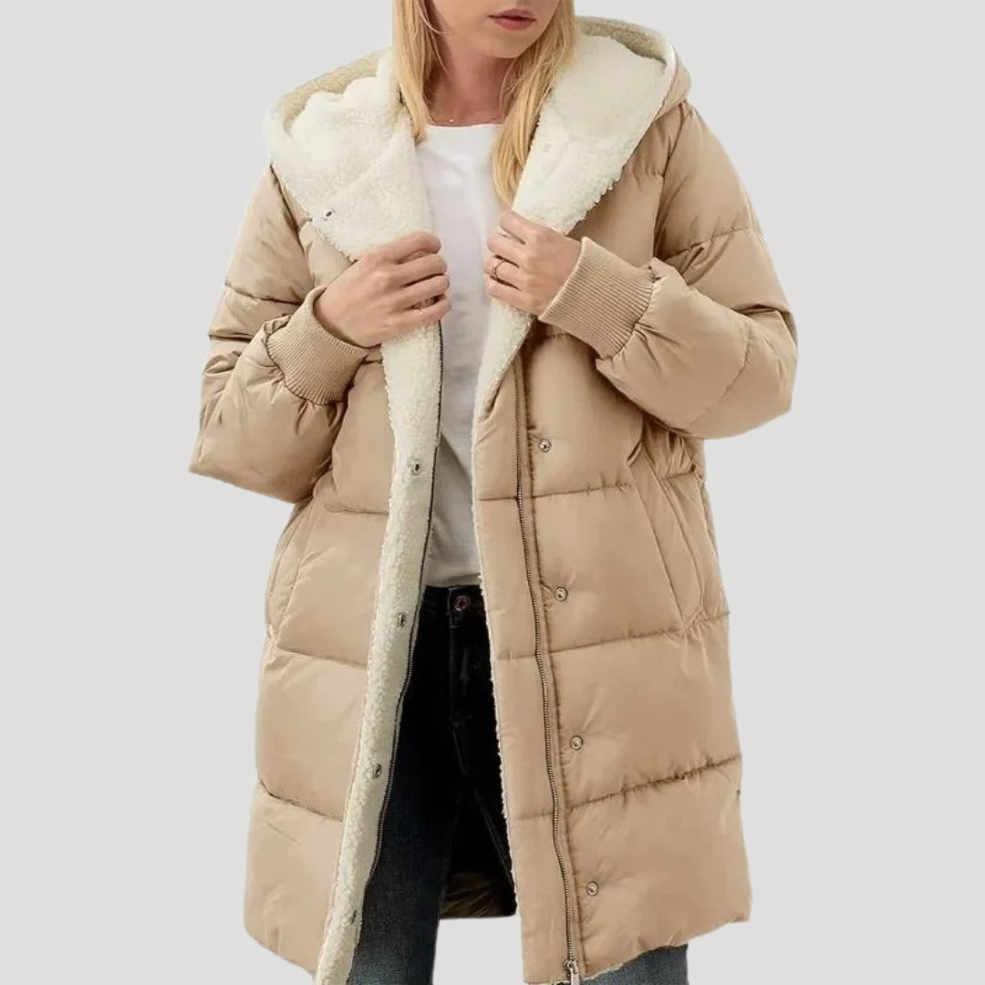 Women's Cosy Quilted Sherpa-Lined Puffer Jacket with Zip-Up Front