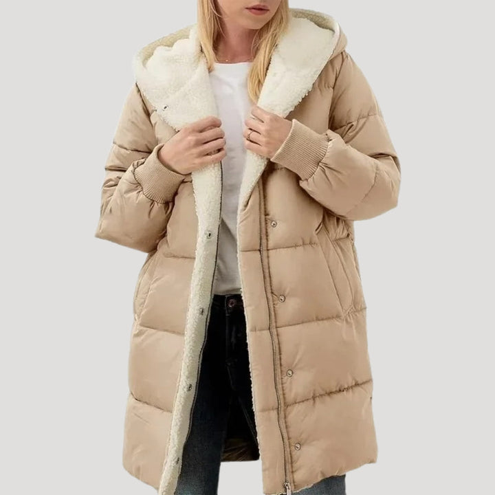 Women's Cosy Quilted Sherpa-Lined Puffer Jacket with Zip-Up Front
