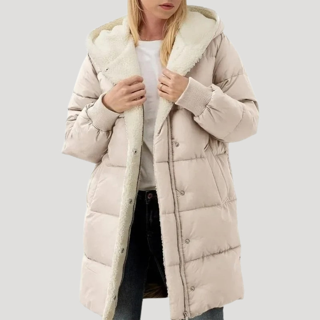 Women's Cosy Quilted Sherpa-Lined Puffer Jacket with Zip-Up Front