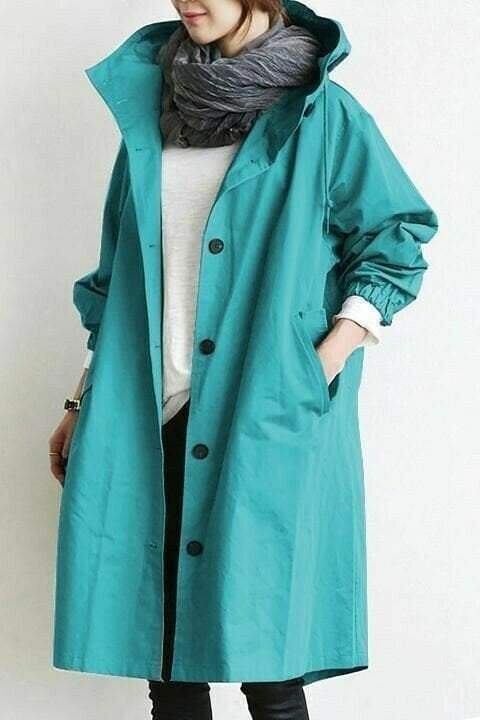 Women's Elegant Hooded Long Coat with Button-Front Closure