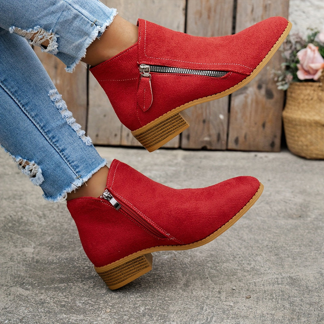 Women's Lovely Suede Ankle Boots with Block Heels