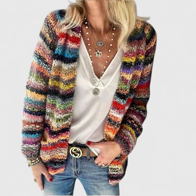 Women's Colorful Chunky Knit Cardigan with Open Front