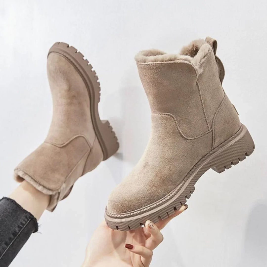 Women's Stunning Suede Platform Ankle Boots with Side Zip and Faux Fur Lining