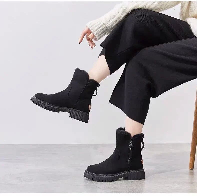 Women's Stunning Suede Platform Ankle Boots with Side Zip and Faux Fur Lining