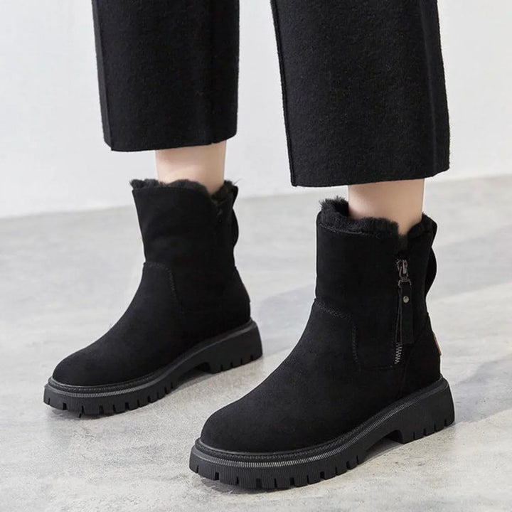 Women's Stunning Suede Platform Ankle Boots with Side Zip and Faux Fur Lining