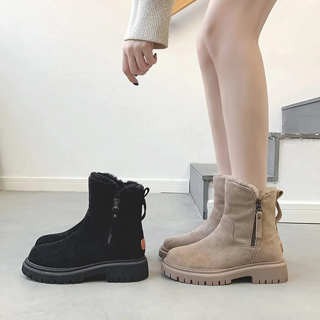 Women's Stunning Suede Platform Ankle Boots with Side Zip and Faux Fur Lining