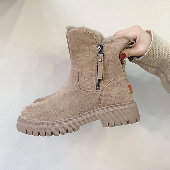 Women's Stunning Suede Platform Ankle Boots with Side Zip and Faux Fur Lining