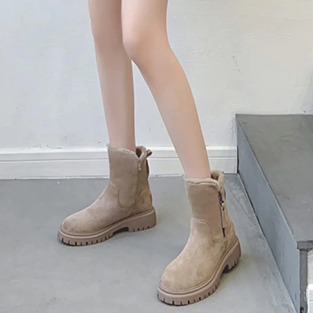 Women's Stunning Suede Platform Ankle Boots with Side Zip and Faux Fur Lining