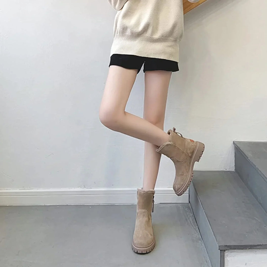 Women's Stunning Suede Platform Ankle Boots with Side Zip and Faux Fur Lining