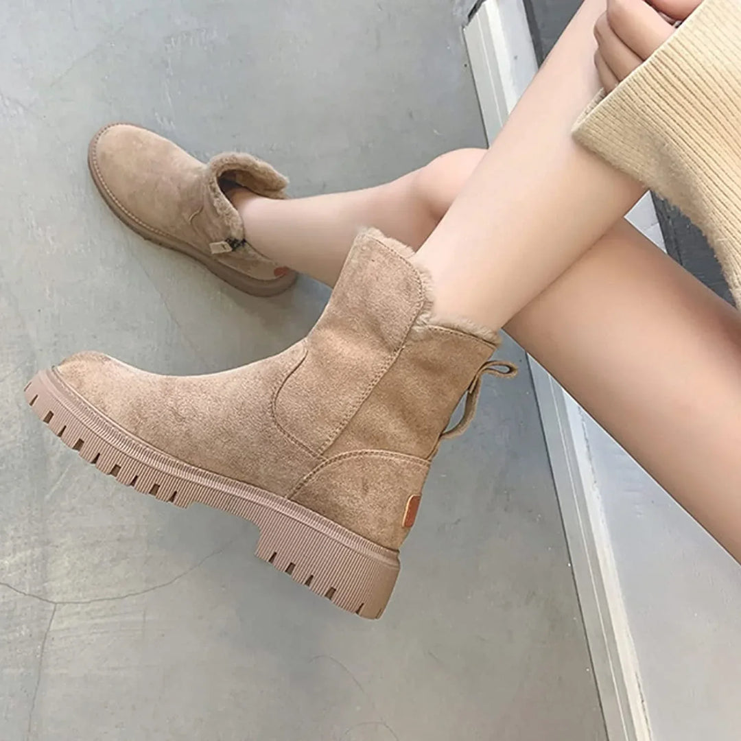 Women's Stunning Suede Platform Ankle Boots with Side Zip and Faux Fur Lining