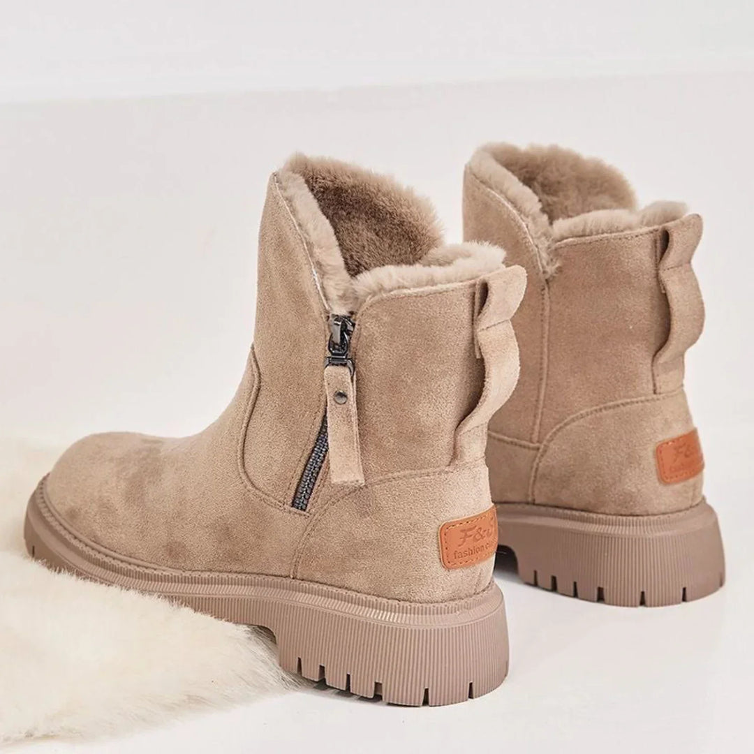 Women's Stunning Suede Platform Ankle Boots with Side Zip and Faux Fur Lining