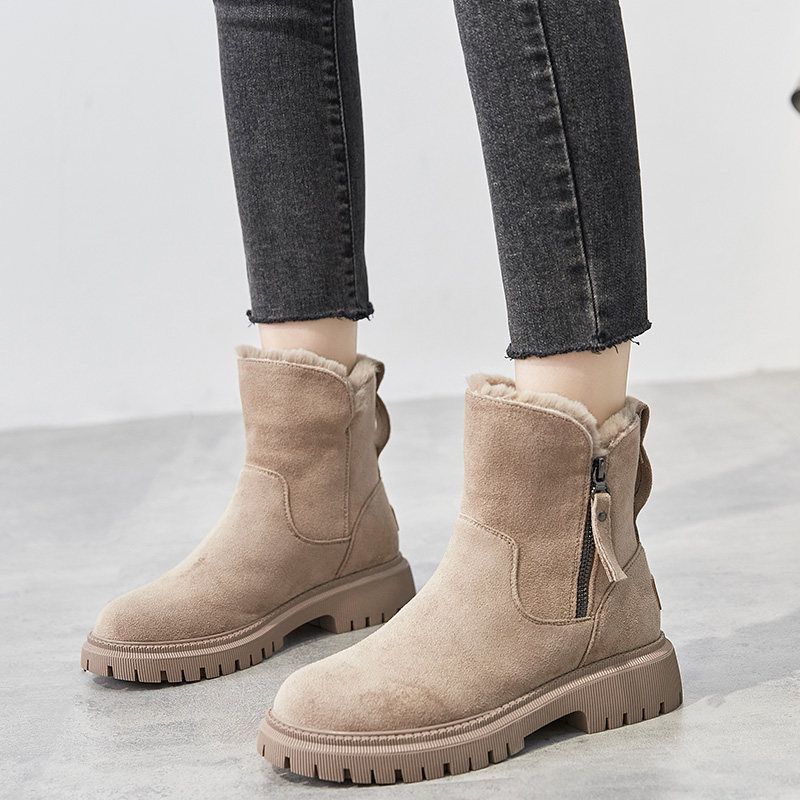 Women's Stunning Suede Platform Ankle Boots with Side Zip and Faux Fur Lining