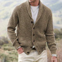 Men's Effortless Ribbed Shawl Collar Button Up Knit Cardigan