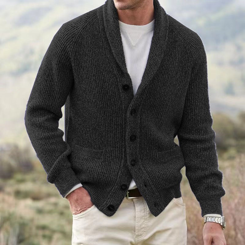 Men's Effortless Ribbed Shawl Collar Button Up Knit Cardigan