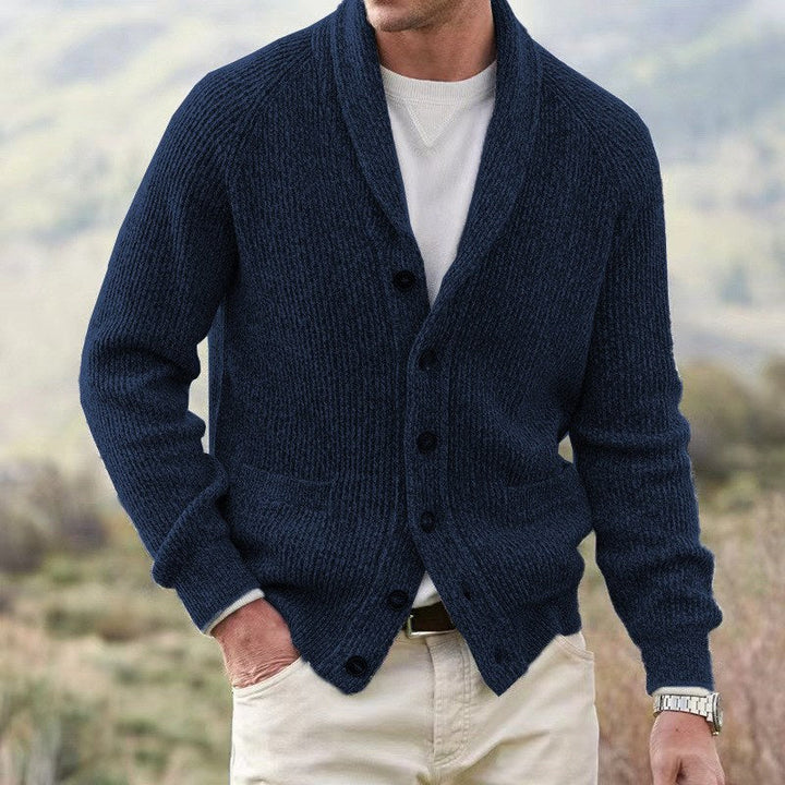 Men's Effortless Ribbed Shawl Collar Button Up Knit Cardigan